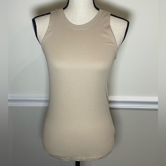 Cotton Citizen Light Tan Ribbed High Crew Neck Tank top - Picture 3 of 8